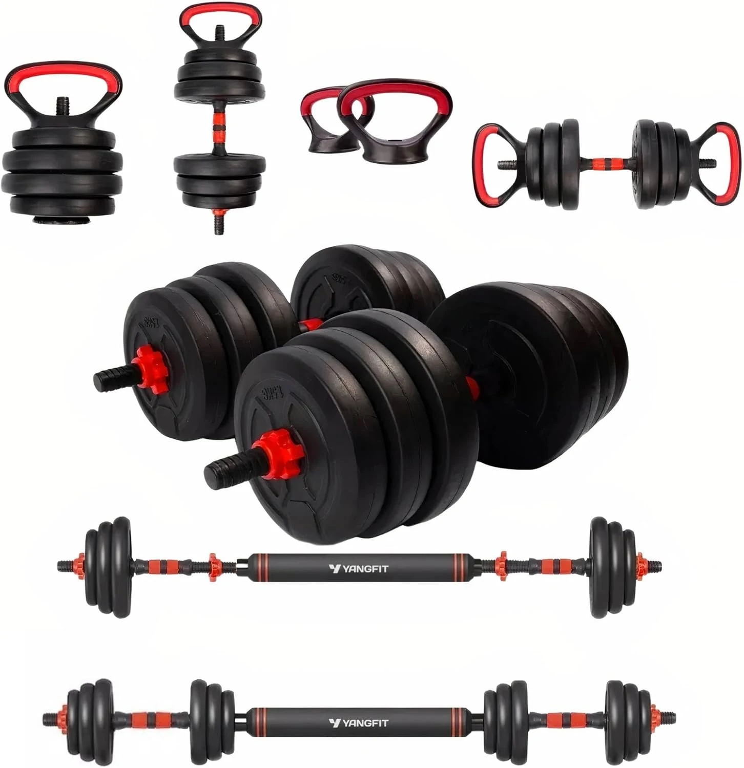 Kit Musculação 6 Em 1 Completo com Halter Anilha Barra Kettlebell - 25kg