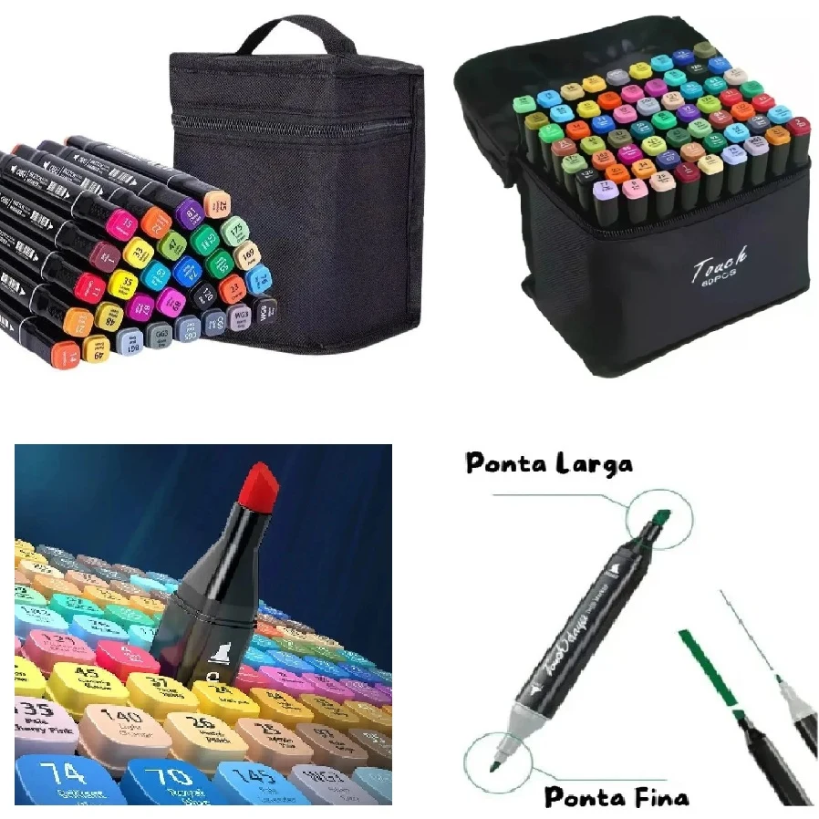 Conjunto De Canetas Marcador Permanente Ponta Dupla 60 Cores Touch