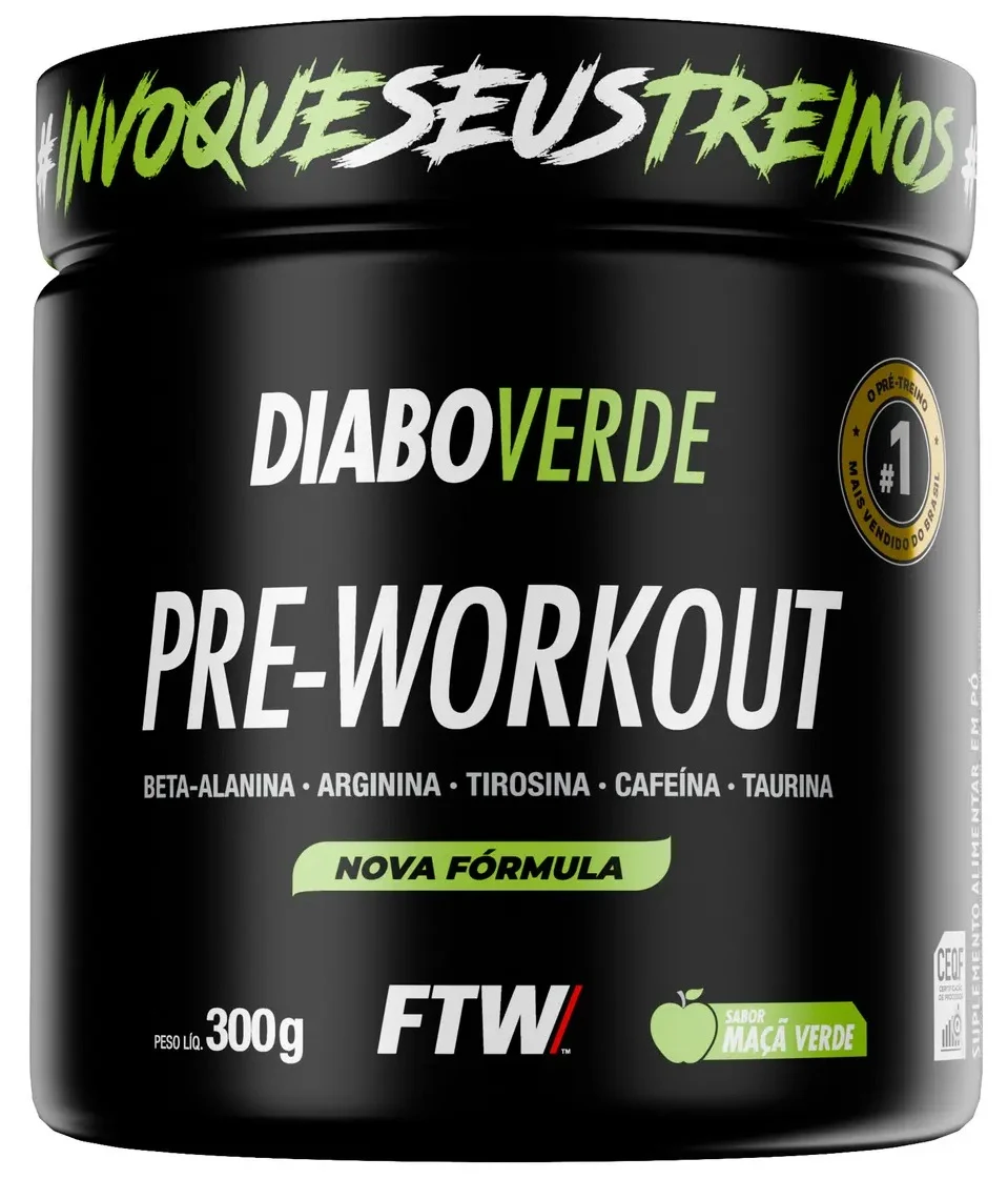 Pré Treino Pre-Workout DIABO VERDE Pote 300g Sabor Maça Verde FTW