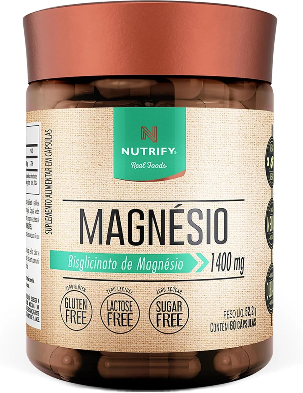 Suplemento Magnésio Bisglicinato 1400mg de Máxima Absorção com 60 Cápsulas Nutrify