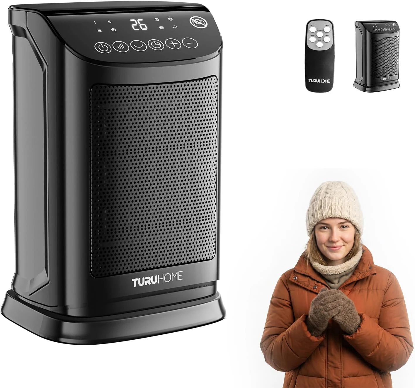 Ventilador e Aquecedor Elétrico Portátil com Visor Digital Proteção Contra Tombamento E Proteção Contra Superaquecimento