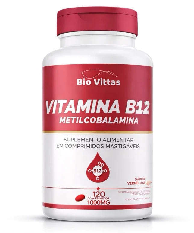 Vitamina B12 Metilcobalamina 120 Comprimidos Mastigáveis 1000mg Sabor Frutas Vermelhas Bio Vittas