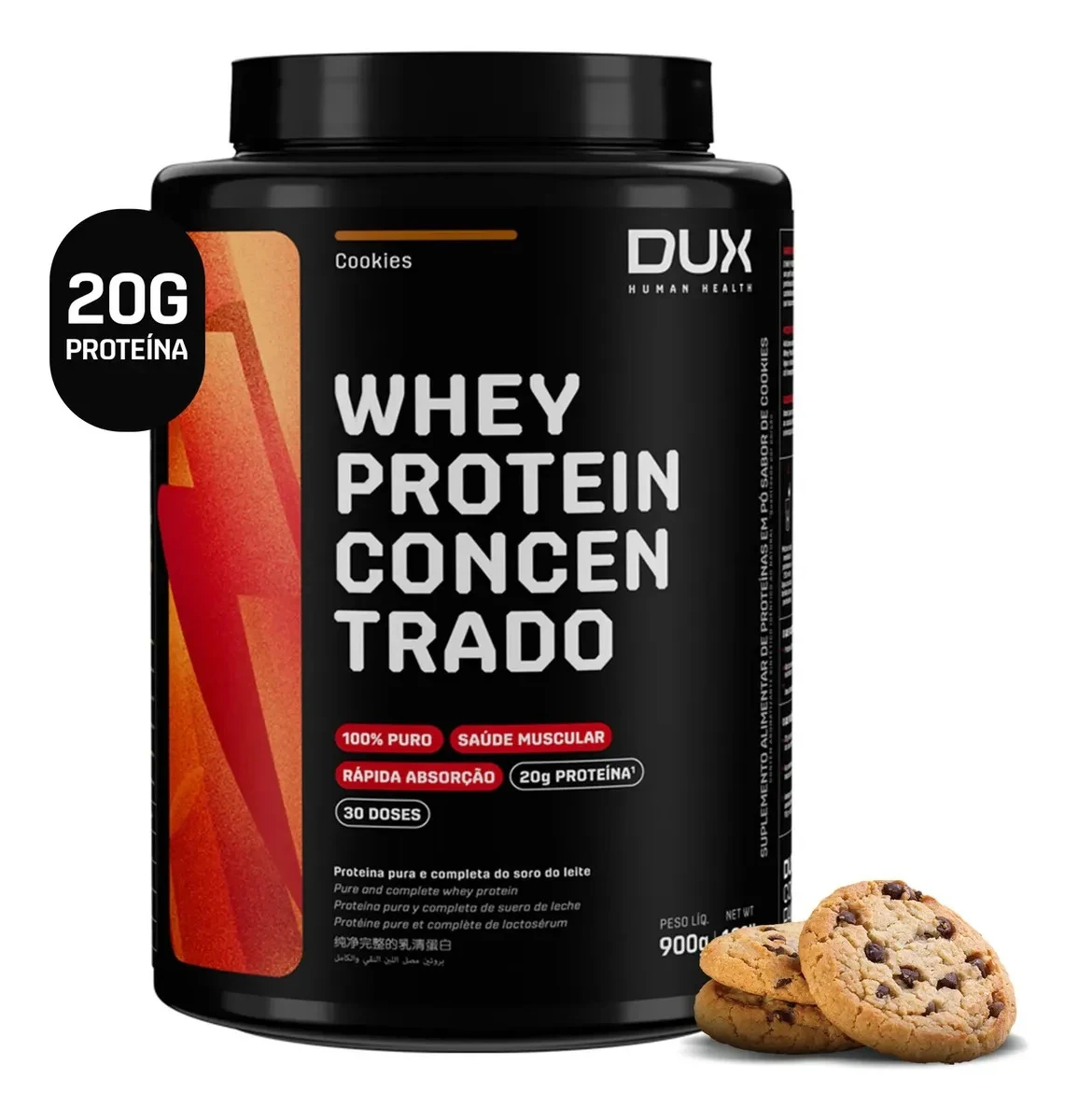 Whey Protein Concentrado Sabor Cookies Pote 900g Dux Human Health